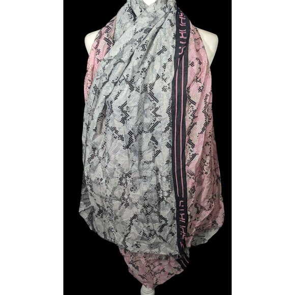 Marc Cain Sports Grey And Pink Snake Print Scarf - Picture 1 of 14